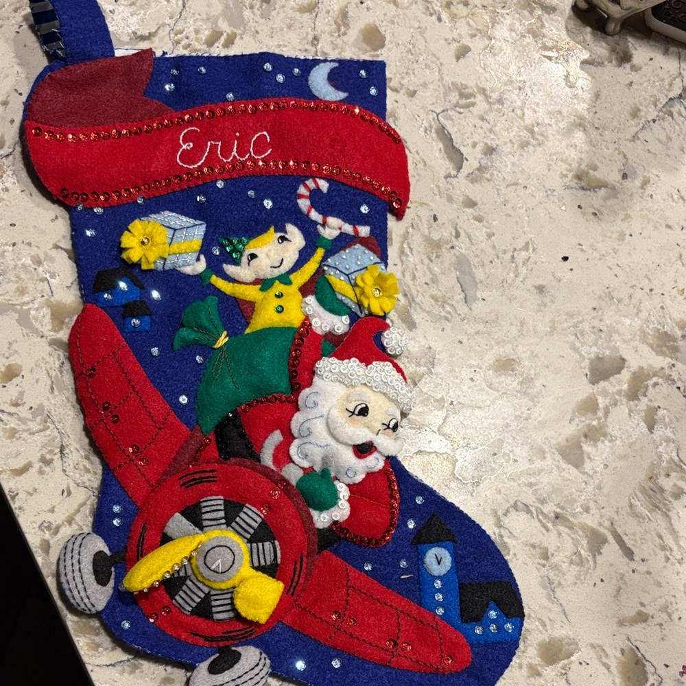 Festive Red and Blue Christmas Stocking for Kids